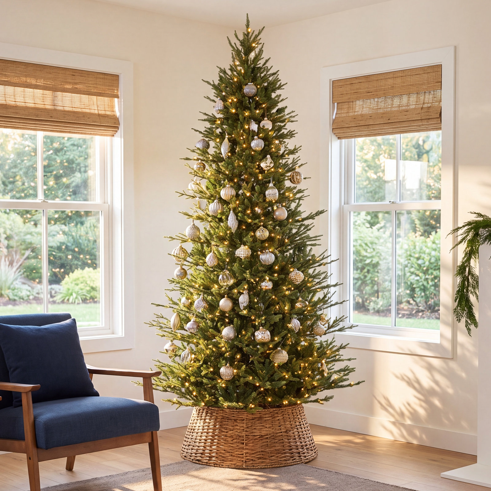 Hachmin Slender Pre-Lit Fir Christmas Tree, 10' H