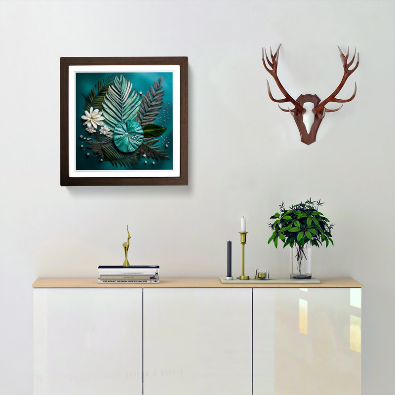 Palm Leaf Floral Art - Single Picture Frame Print on Wood, Walnut