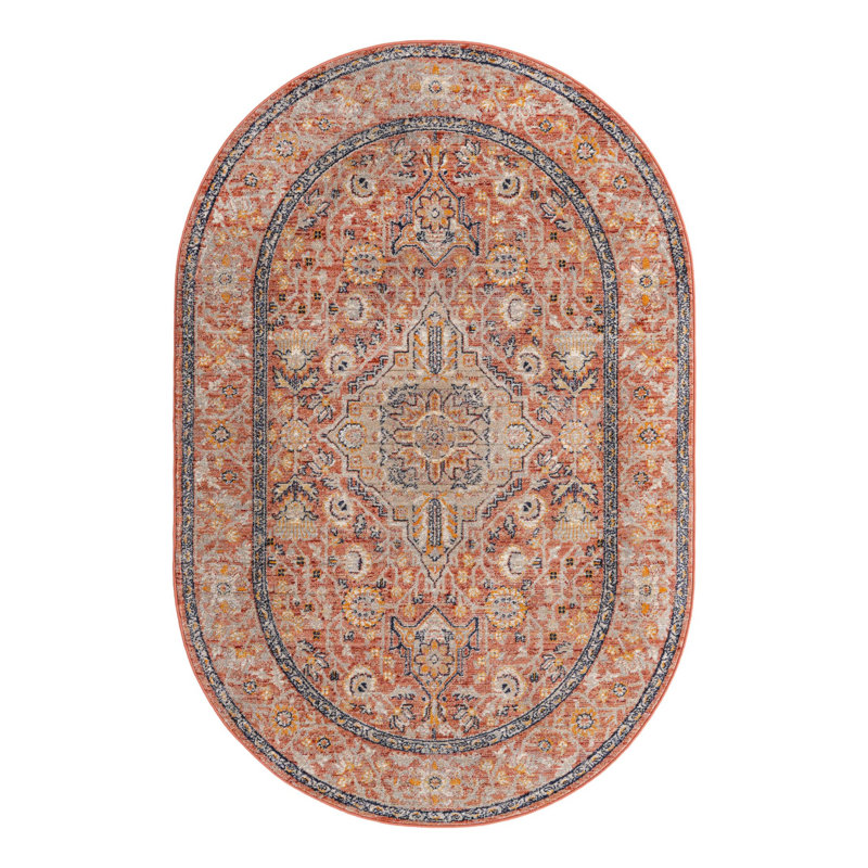 Alkire Oriental Area Rug, Oval 5'3" x 8', Brick Red