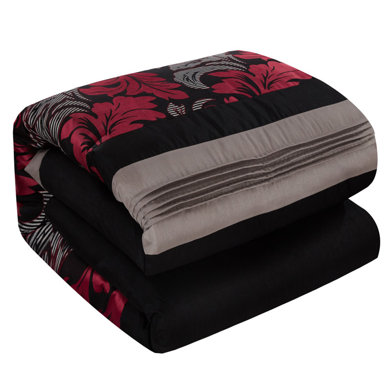  Ensemble d'édredon glam et luxueux de sept articles Pierre, Édredon de grande taille et 6 pièces supplément, Rouge/noir/gris