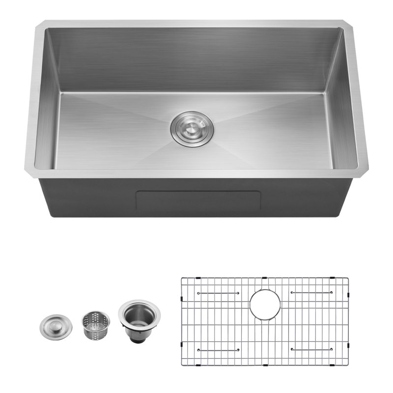 Évier de cuisine encastré à simple cuve en acier inoxydable de calibre 16 de 27 po L