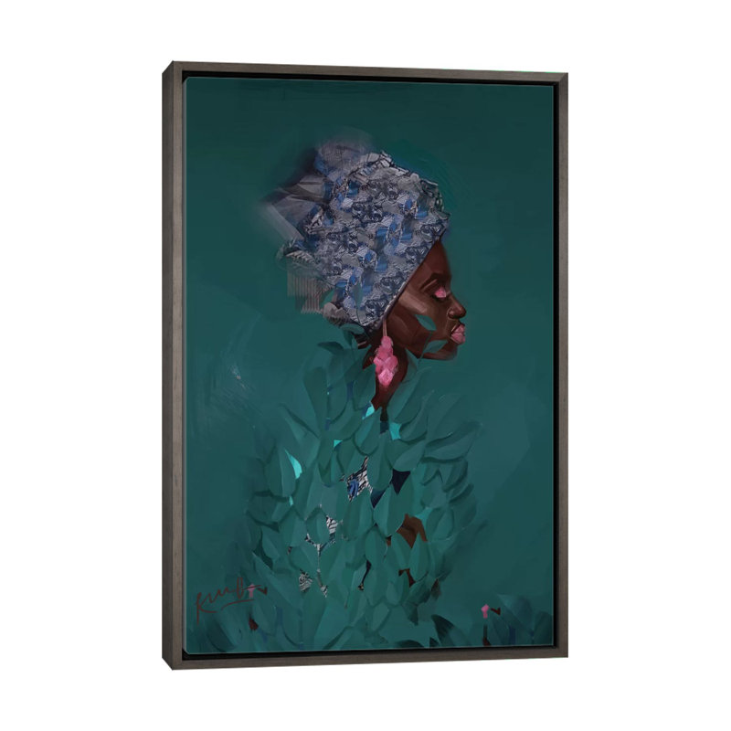 Vert par Adekunle Adeleke-reproduction d’art, Toile encadrée de bois rustique foncé, Pas de tapis, H 26 po x l 18 po x 1,5 po