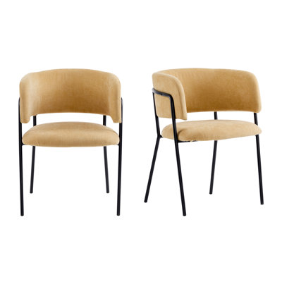 Chaise de salle à manger moderne avec accoudoirs rembourrés de 2 avec rembourrage jaune - look contemporain, pieds en métal, assise confortable et 23 W, 21,92 po pour la conception de chaises de chambre, P doux, environ 30 heures