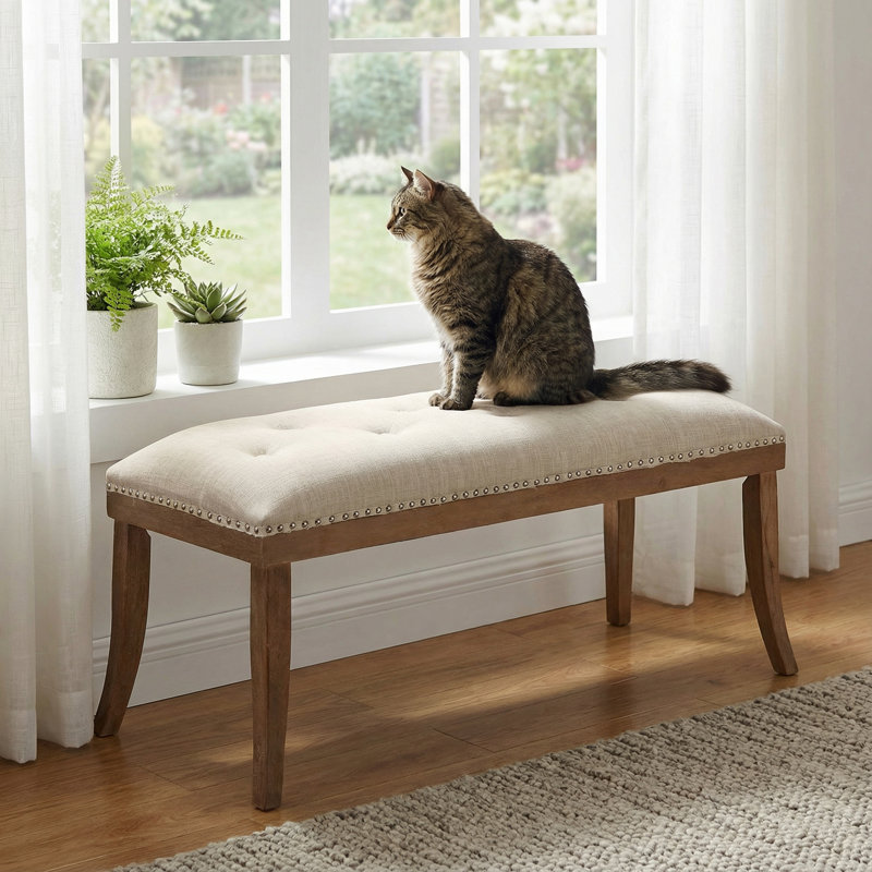 Linen Blend Upholstered Bench