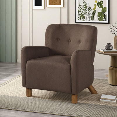 Fauteuil d'appoint capitonné avec pieds en bois d'hévéa massif, coussin d'assise et accoudoirs rembourrés pour salon