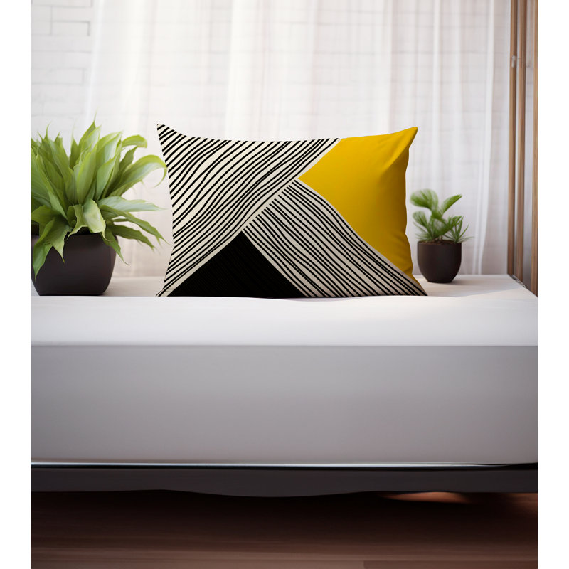 Coussin intérieur \/ extérieur Mitzi Minimalist, Jaune / crème / noir, H 14 po x l 20 po