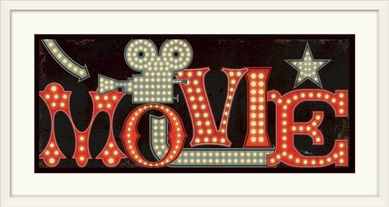 «Movie Lights II» par Pela Studio - impression d'art textuel, Cadre blanc, H 24 po x l 44 po x P 1 po