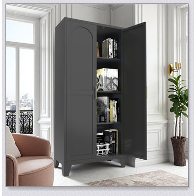Armoire de rangement spacieuse en métal avec étagères réglables et double porte pour une utilisation organisée dans le salon ou la chambre.