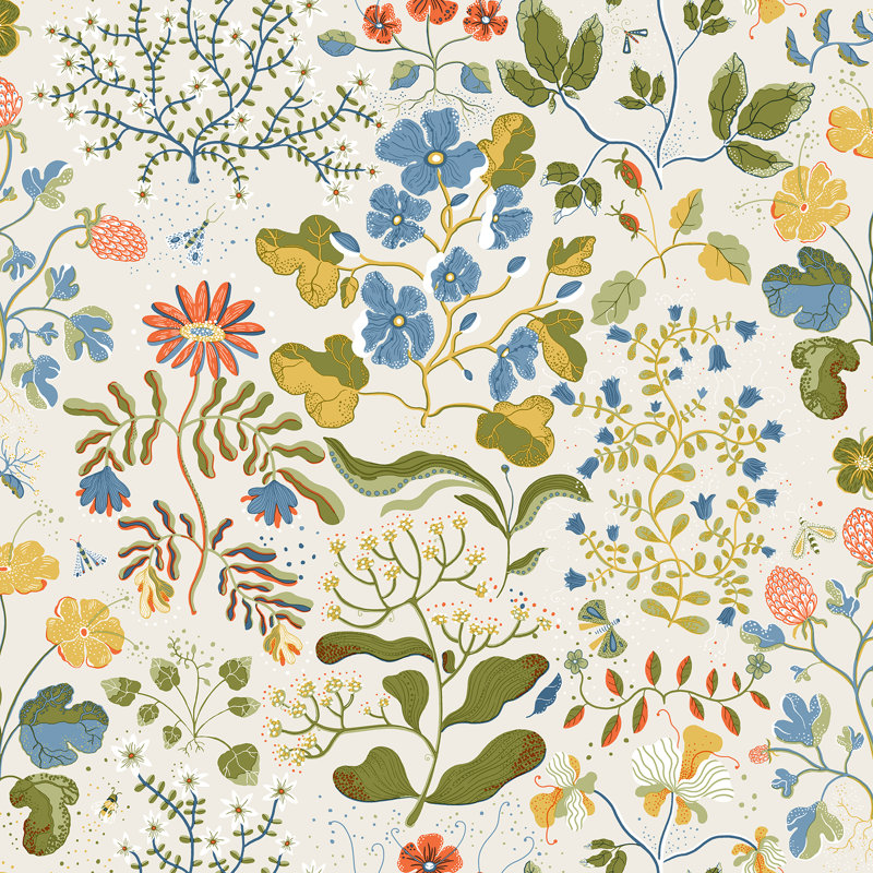 Papier peint floral gris Groh, Vert