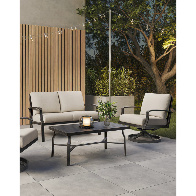Never-Rust Aluminum Outdoor Loveseat, Modern Patio Loveseat Couch with Deep Seating, All-Weather 2-Seater Outdoor Patio Couch, Outdoor Club Sofa with Cushion for Balcony, Garden, Dark Bronze