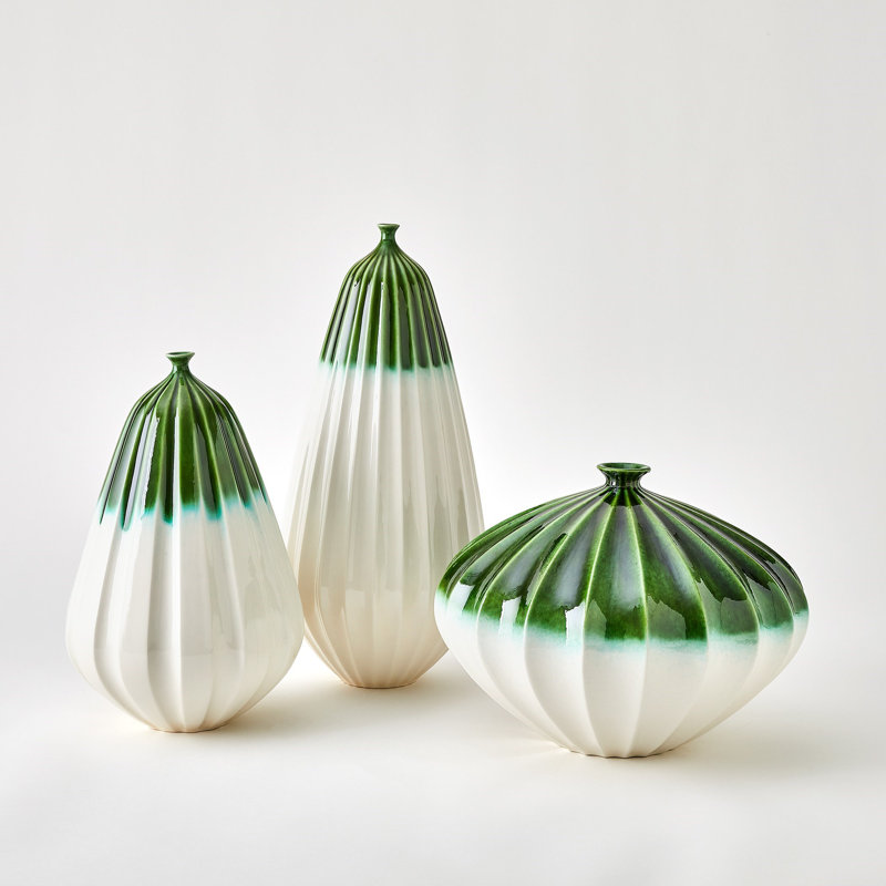 Furrow Handmade Ceramic Table Vase, 11" H x 15" W x 15" D, Deep Green