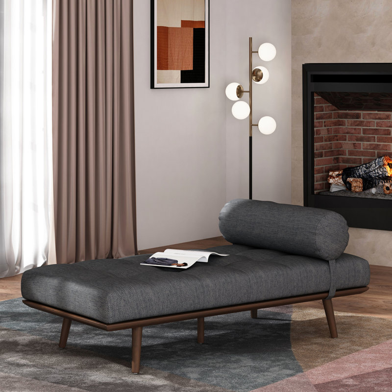 Chaise longue en tissu gris anthracite d'inspiration Mid-Century, Gray Fabric