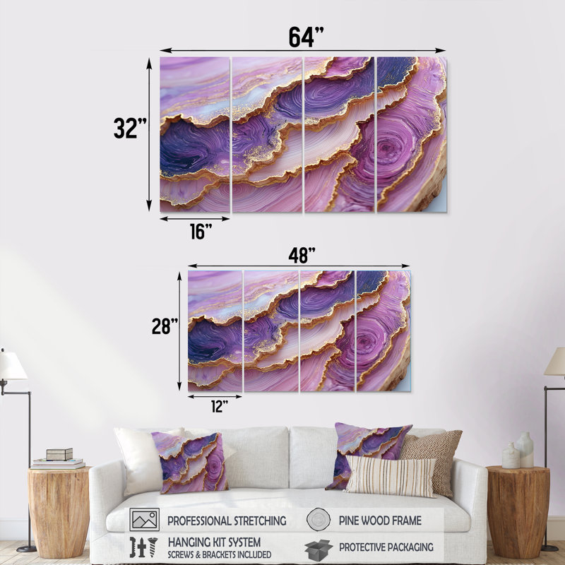 Améthyste chuchotements du courant de cristal II - cristaux, décoration murale - art mural traditionnel, H 28 po x l 48 po, 4