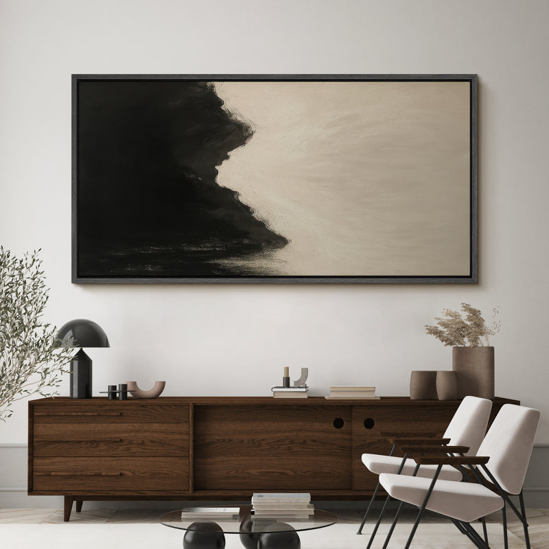 Large Framed Canvas Print Wall Art - Neutral Abstract Print for Minimalist Modern Wall Decor, 30" H x 60" W, Black