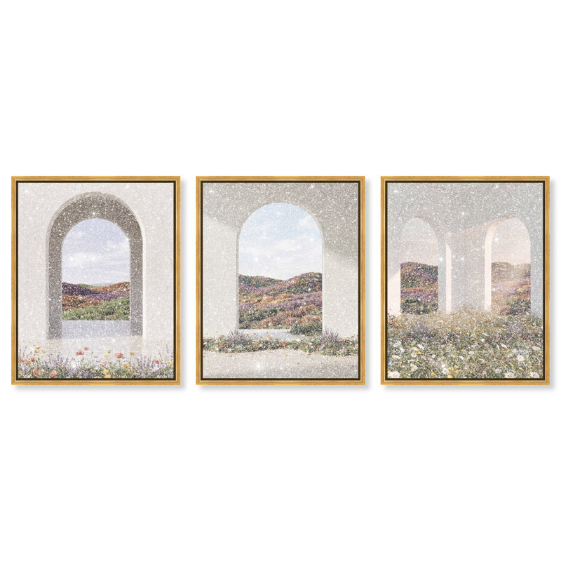 Paradise Arches Set Architecture Canvas Print by Oliver Gal, Black Frame, 16 x 20, 37"H x 46"W, Gold Floater Frame