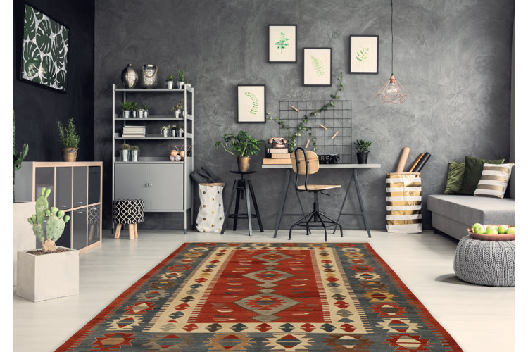 office with a kilim rug