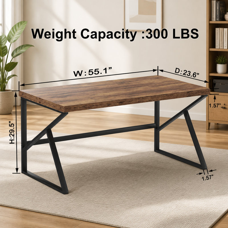 55.1"W Computer Desk for Home Office, Industrial Work Desk, Home Office Writing Desk, 29.5" H x 55.1" W x 23.6" D