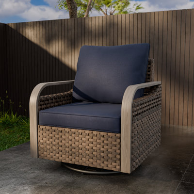 Outdoor Wicker Swivel Glider Chairs With Cushions & Unique Wood-Grain Armrests by EAGLE PEAK