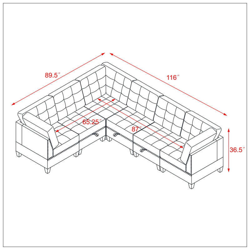 Canapé modulaire réversible en coin Behm, Chenille grise
