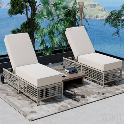 Outdoor Lounge Chair, Patio Chaise Lounge With 5-Position Backrest, Rattan Outdoor Lounge Chair With Cushion And Wheels For Poolside, Backyard, Garden