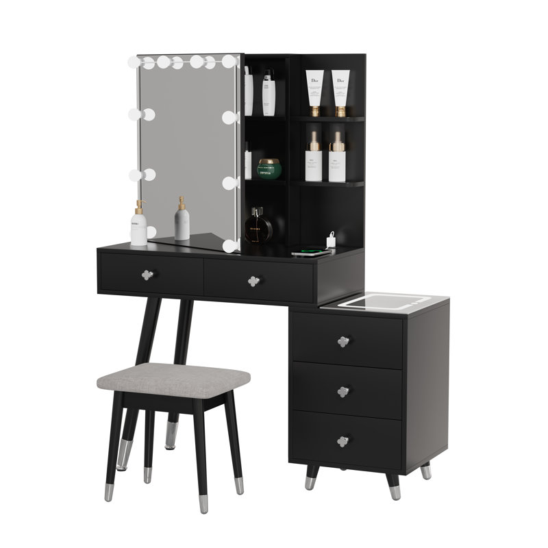 Bloye Vanity Table Stool Set, Black