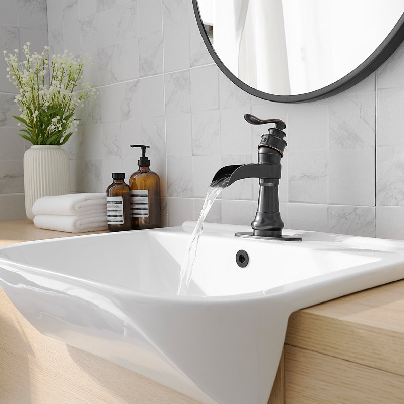 Deluge Waterfall Oil-Rubbed Bronze Single Hole, Single Handle With Drain Assembly & Deck Plate