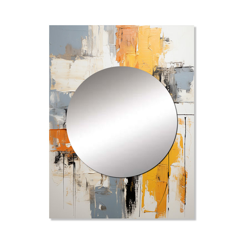 Yishay - collage abstrait jaune et noir II - grand miroir mural abstrait, miroir décoratif moderne, impression sur métal