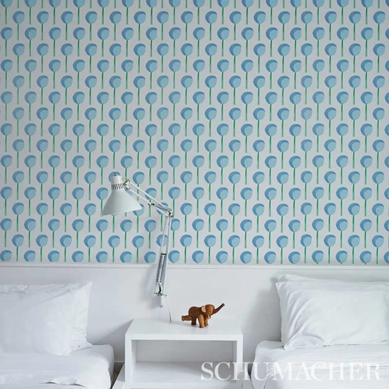 Schumacher x Peg Norriss Topiary Wallpaper, Bluebell