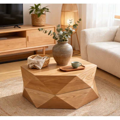 Table basse à plateau rabattable rétro avec rangement caché, placage en bois massif pour le salon, la chambre à coucher et le bureau, finition naturelle