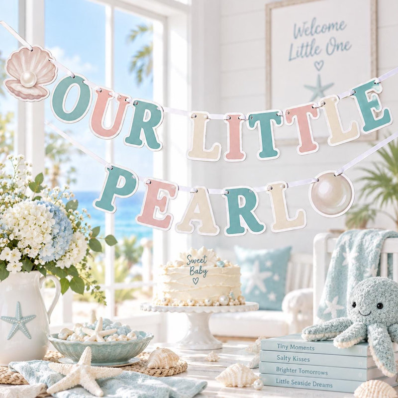 Our Little Pearl Banner, Baby Shower Party Decor, Handmade Cardstock Garland