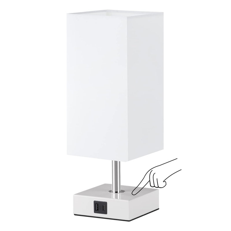 Lampe de table tactile avec 2 ports de charge USB, Blanc, Blanc