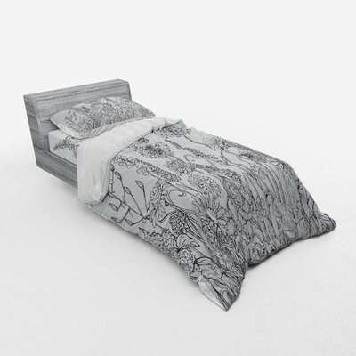 Sketchy Hand Drawn Garden with Various Flowers Leaves and Grass Image Duvet Cover Set -  Ambesonne, bsnev_26153_twin