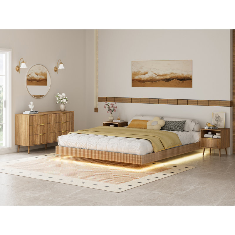 4-piece Bedroom Set, King Size Bed Frame, Dresser & Nightstand Sets, Walnut, King