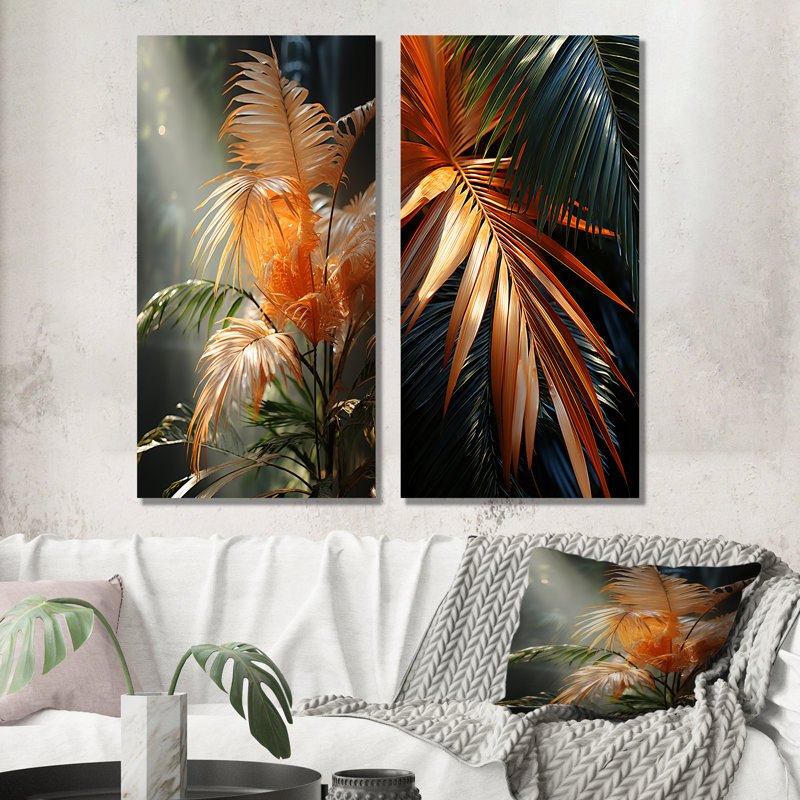Swaying Palms Serenade - Ensemble de 2 impressions sur toile de palmiers et palmiers, Toile tendue, H 28 po x l 25 po