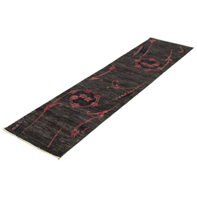 Deshaunda One-of-a-Kind 2'6" X 10'9" New Age Runner Wool Area Rug in Dark Gray