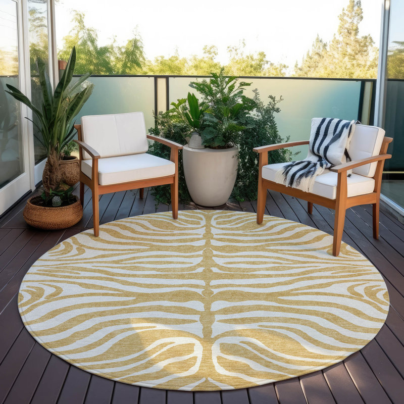 Solstice Gold Washable Indoor-Outdoor Rug - , 8' x 8'