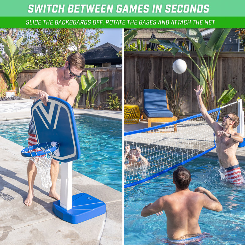 Blue and White 2-in-1 Pool Basketball and Volleyball Set