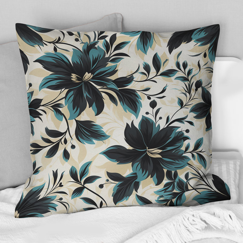 Blue and White Damask Euphony - Coussin décoratif imprimé damassé, H 16 po x l 16 po