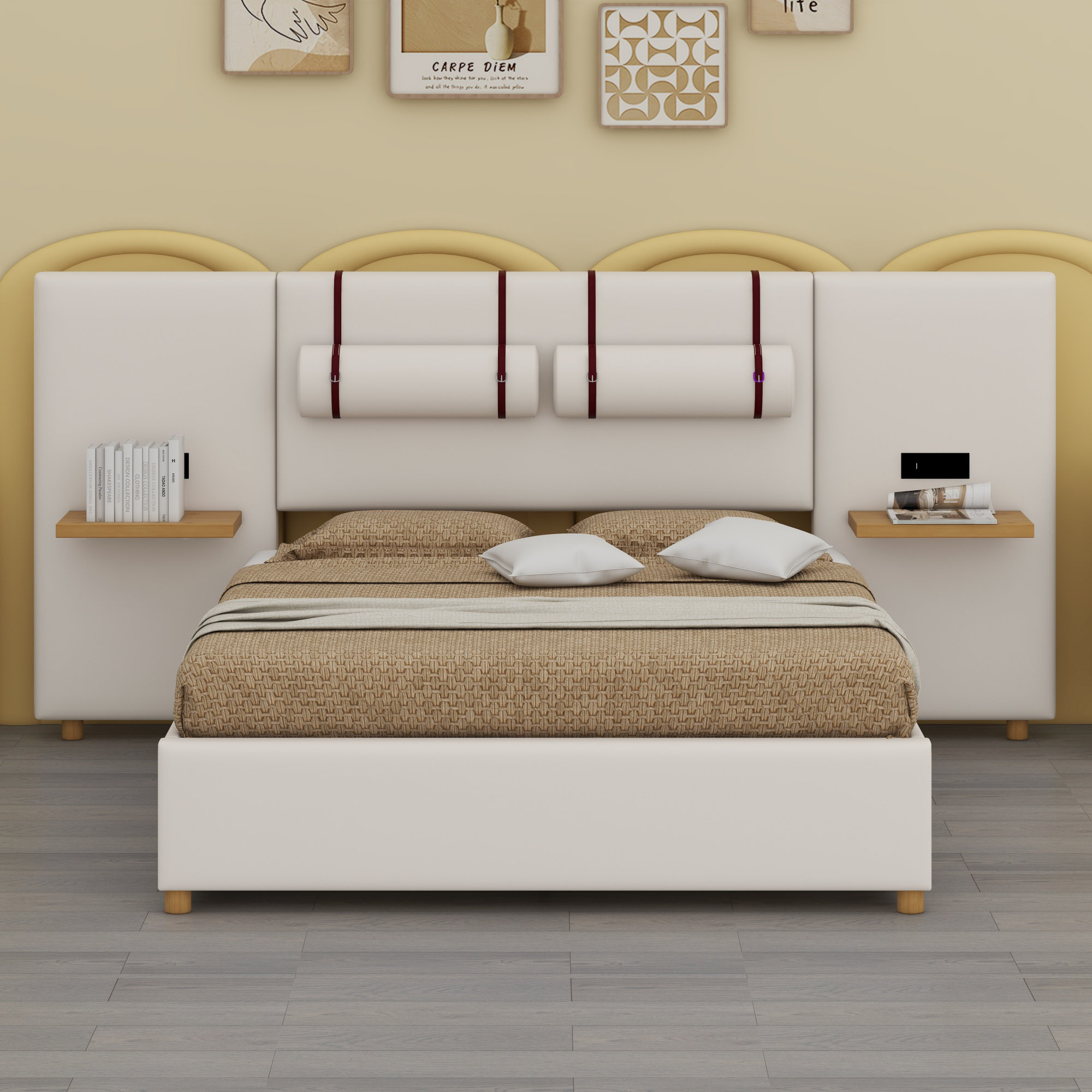 Latitude Run® Upholstered Platform Bed, Two Outlets And USB Charging ...