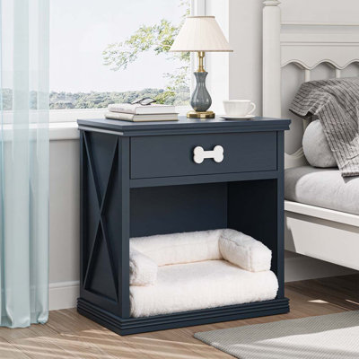 Petite armoire de rangement rétro avec lumière DEL et lit pour animal de compagnie, litière cachée pour chat avec tiroir et espace semi-ouvert