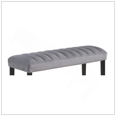 1Pc Gray Black Bench Dining Room Velvet Fabric Upholstery Kitchen Dining Wooden Furniture
