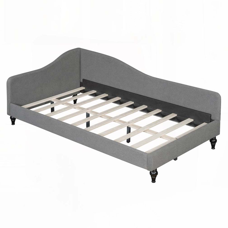 L-Shaped Linen Daybed, with Solid Wood Legs, Gray, Twin