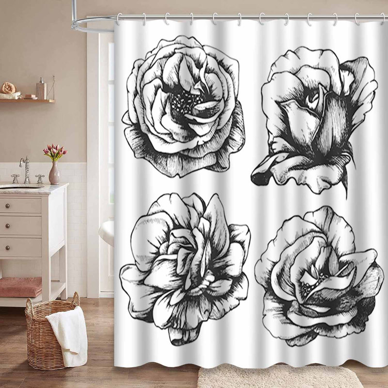 Rideau de douche imperméable à motif floral rétro à motif floral avec 12 crochets, L 72 po x l 78 po