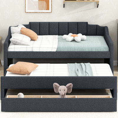 Lit de jour simple rembourré avec lits gigognes et tiroirs pour une chambre à coucher moderne taille 3