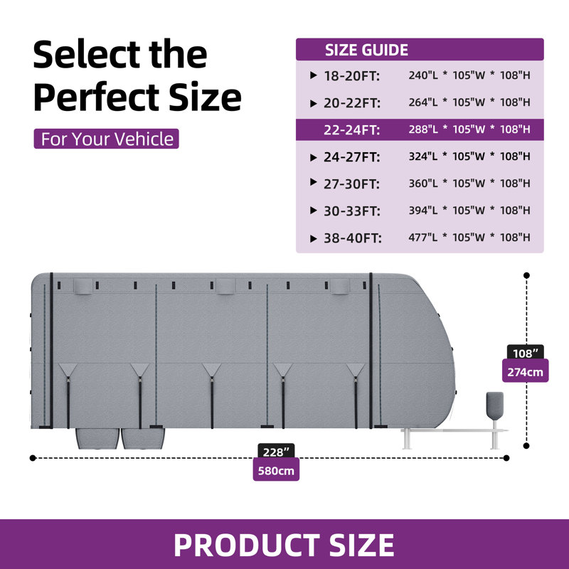 Balconera 22–24 Ft Travel Trailer RV Cover Waterproof Anti-UV Camper Cover