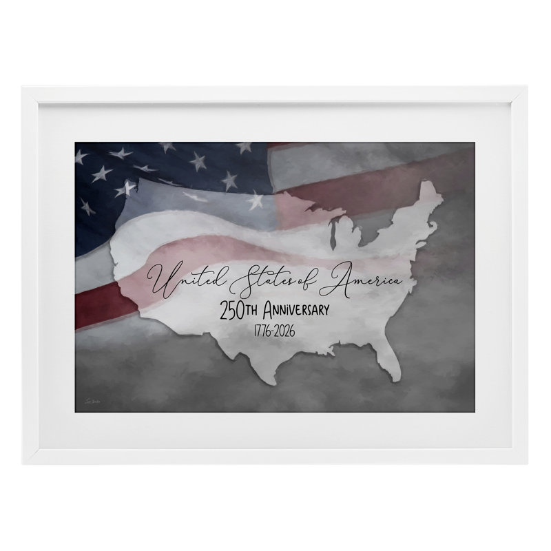 Reproduction sous verre encadrée USA 250th Anniversary, conception par Lori Deiter, H 14 po x l 20 po, Blanc