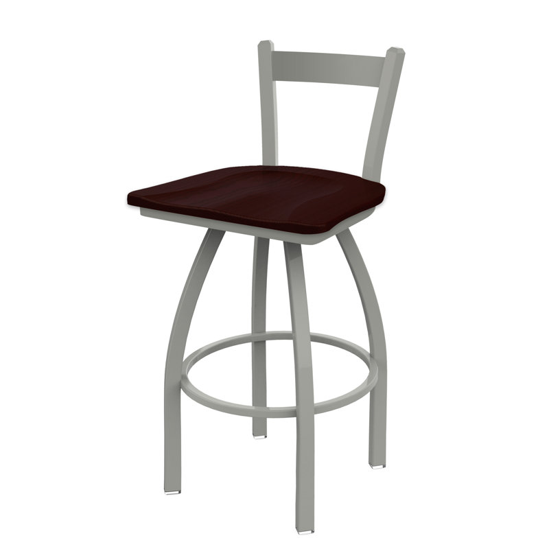 821 Catalina Low Back Swivel Counter Stool, Anodized Nickel, Wood-Dark Cherry Oak, Bar Stool ( 30" Seat Height)