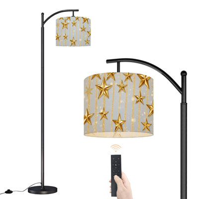 Arc Floor Lamp Golden Star Glitter Sparkles Soft Blue Floor Lamps with Remote LED Lights Adjustable Lamp Shades Tall Standing Lamps for Reading Office Living Room