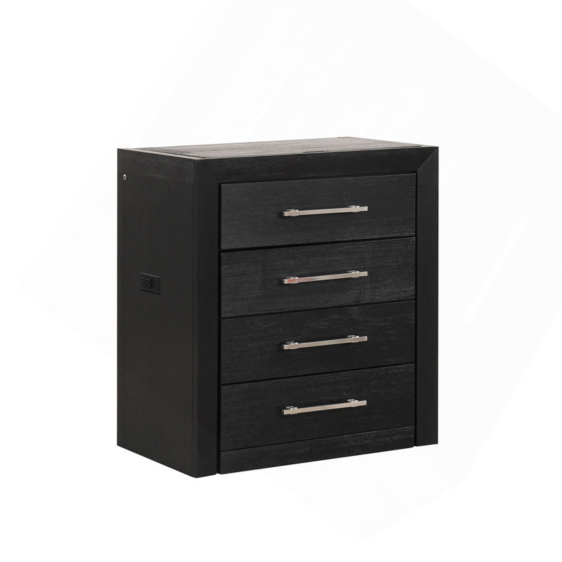 Bedside Vanity Set W/ Stool Black Storage Drawers Nickle Pulls Handles Vanity Led