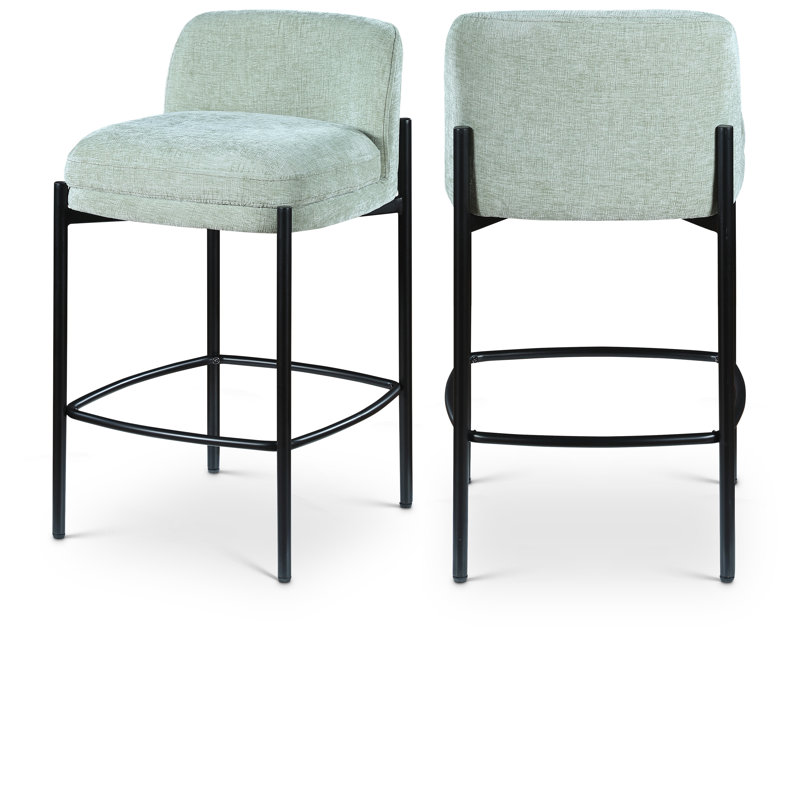 Bourton Upholstered Counter Stool with Metal Frame, Mint Chenille Fabric